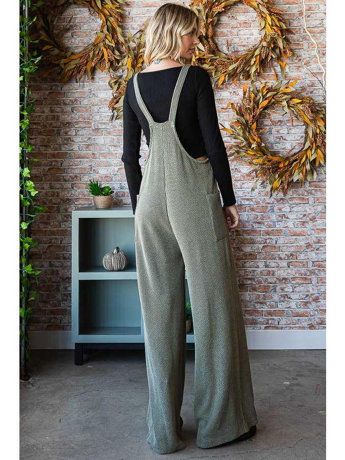 7th Ray - Wholesale Overalls - Women's - Rib Knit Wide Leg Adjustable Strap Overall Jumpsuit J5293