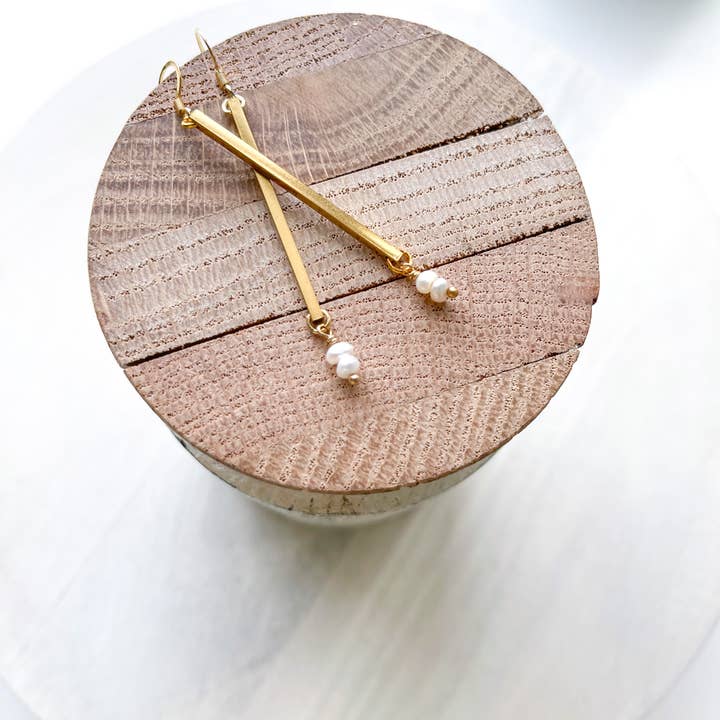 Calla Gold Stick Freshwater Pearl Earrings for wholesale by Hello Heather