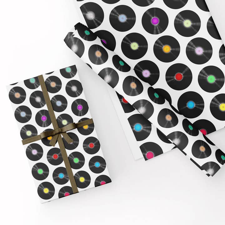 Records Gift Wrapping Paper & Matching Tag for wholesale by Handmade Gift Company