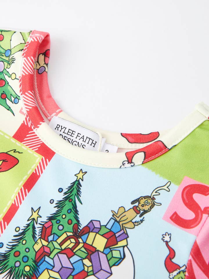 Rylee Faith Designs - Wholesale Dress - Kids - Autumn Winter Character Christmas Tree Print Girls Dress