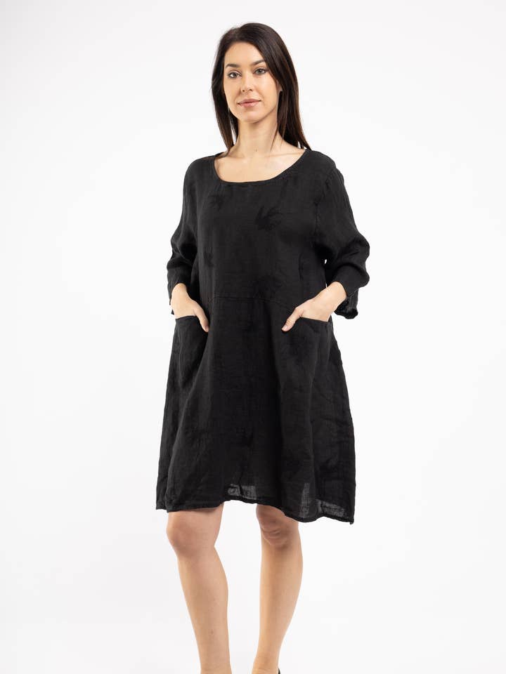 Fugemønstret linnedkjole 14981 for engroshandel hos Shyloh