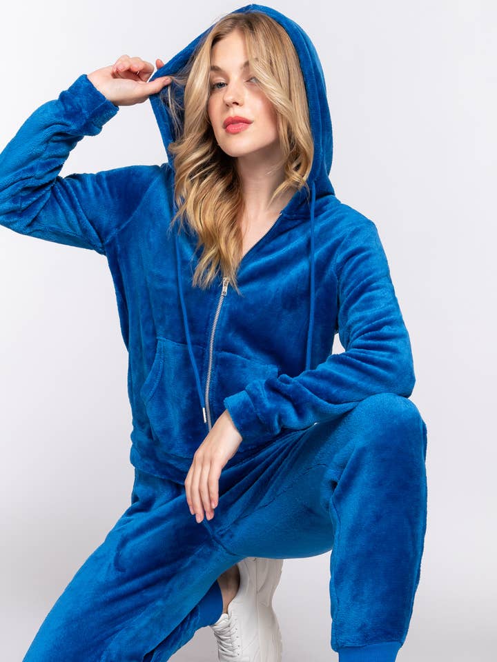 ....Velvet Faux Fur Jacka & Joggingbyxor Set för wholesale av 42POPS
