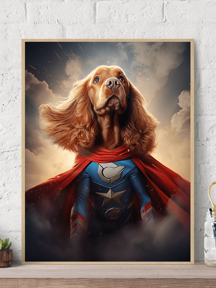 Impression murale sur toile de super héros avec chien Cocker Spaniel pour la vente par Arttique - Artistry Canvas Prints