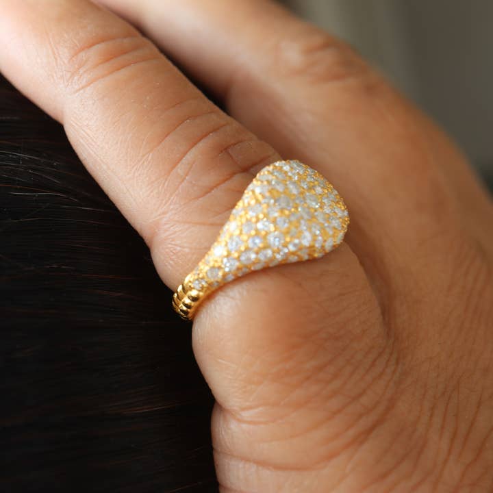 GEMPARA - Wholesale Cocktail/Statement Ring - 18K Gold Vermeil 925 Silver Pinky Pavé Moissanite Ring1