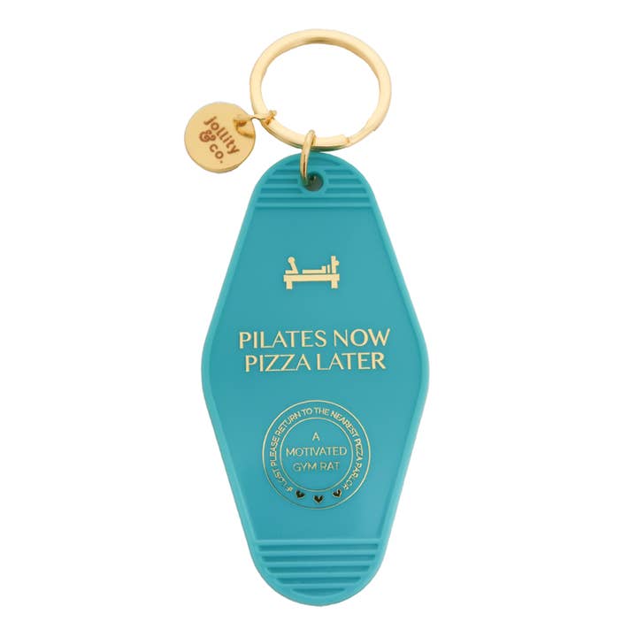 Pilates Now Pizza Later Keychain for wholesale by Jollity & Co. + Daydream Society