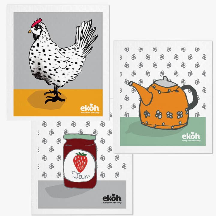 EKOH - Wholesale Dishcloth - Swedish Dishcloth Set of 3 Artist Farm House Prints