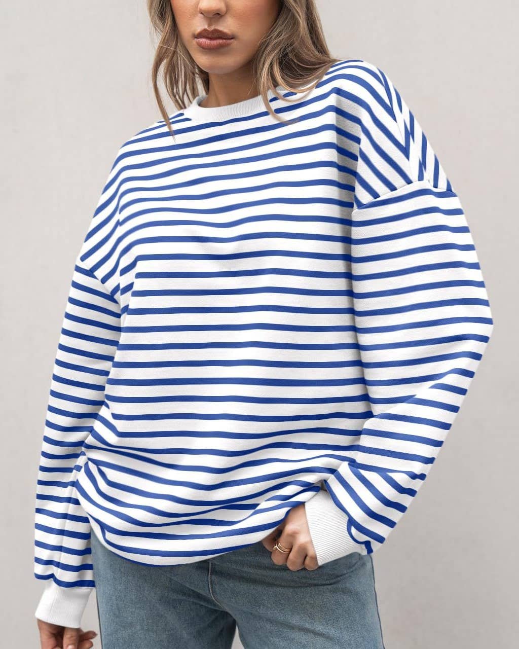 Rosa Clothing - Wholesale Sweatshirt - Women's - Multi Colour Striped Crewneck Thin Sweatshirt7