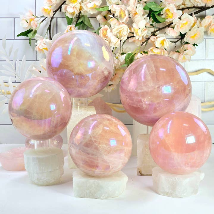 Rock Paradise – wholesale Spiritual stone/crystal – Angel Aura Rose Quartz Large Crystal Sphere - You Choose4