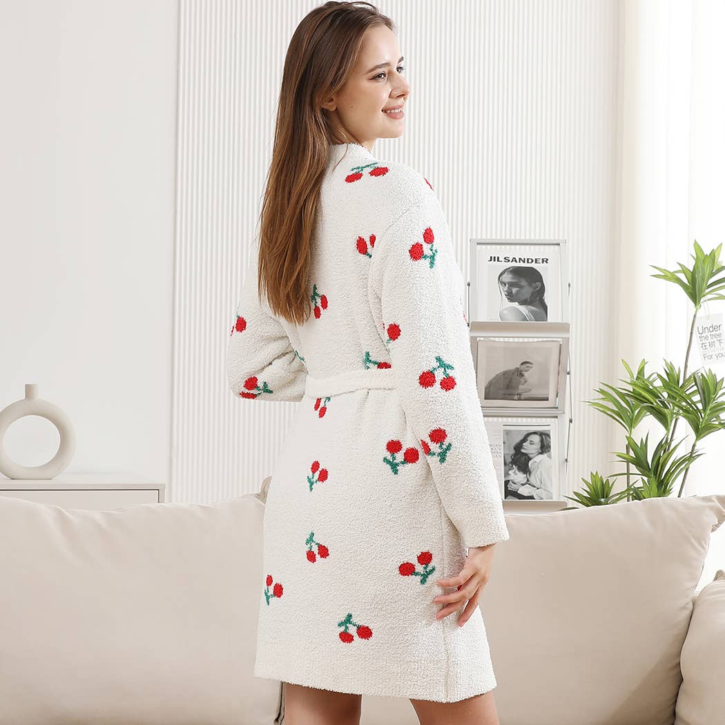 Cute Cherry Print Cozy Robe with Pocket & Belt for wholesale on Faire1
