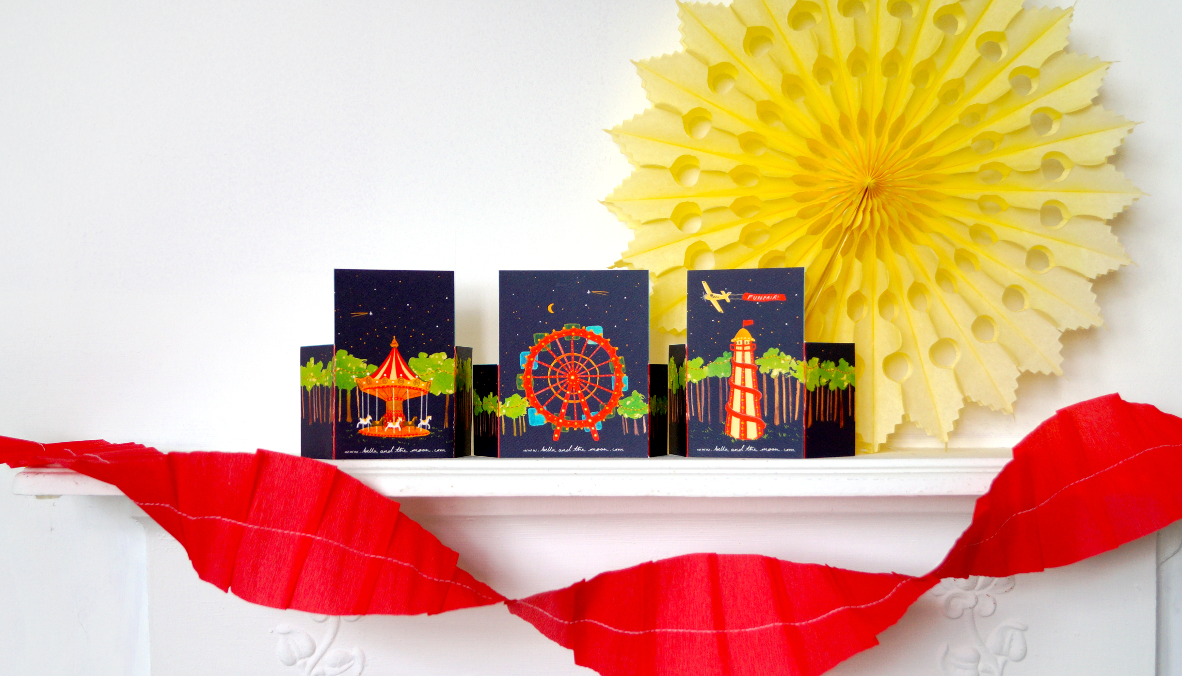 Bella & The Moon – wholesale Everyday greeting card – Cut-Out Mini Funfair - Three Piece6