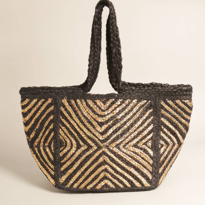 Sac à bandoulière moyen en paille en fil lurex doré pour la vente par Fashion City