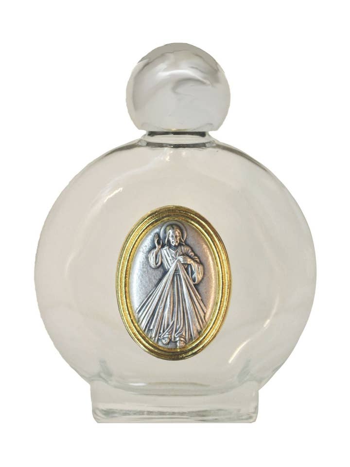 Divine Mercy Holy Water Bottle 3.25" for wholesale by Goldscheider of Vienna
