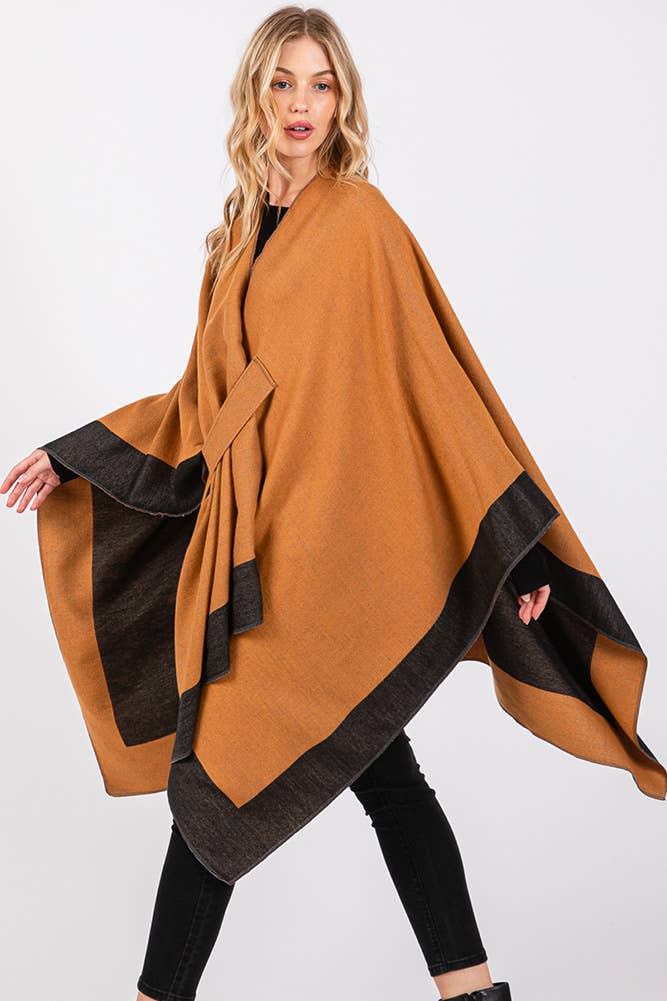 Hana - Wholesale Cardigan - Women's - Two Tone Pull Through Shawl Ruana Winter Cardigan9