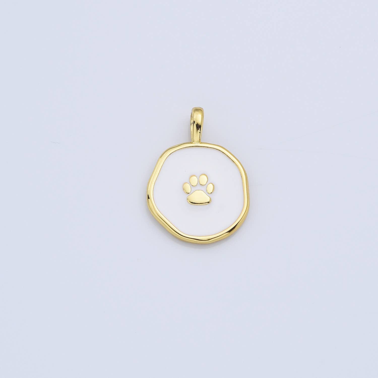 Beads Creation - Wholesale Individual Charm/Pendant - White Enamel Dog Cat Paw Print Charm in Gold Filled, CP21701