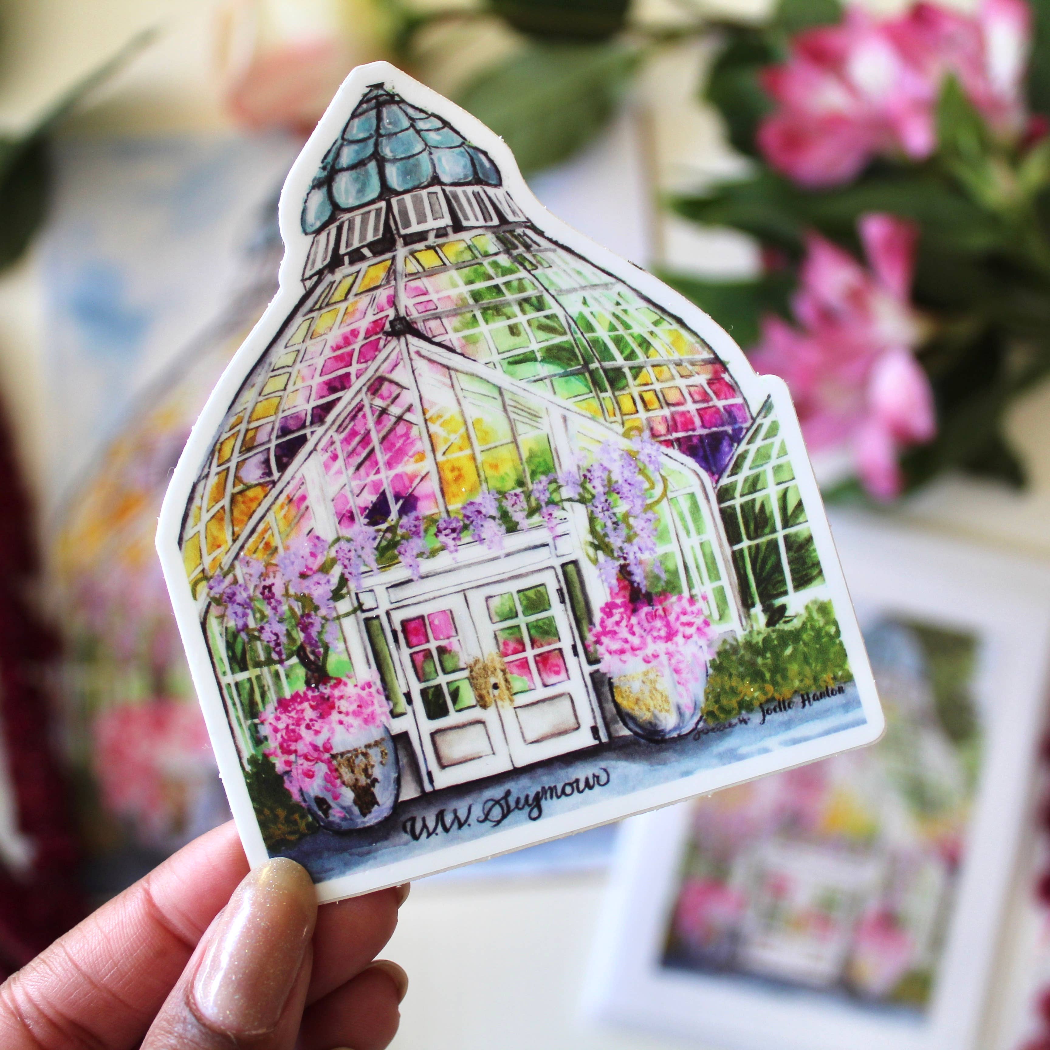 Joelle Hanton Art - Wholesale Sticker - Vinyl Sticker - Greenhouse Conservatory Watercolor Design2