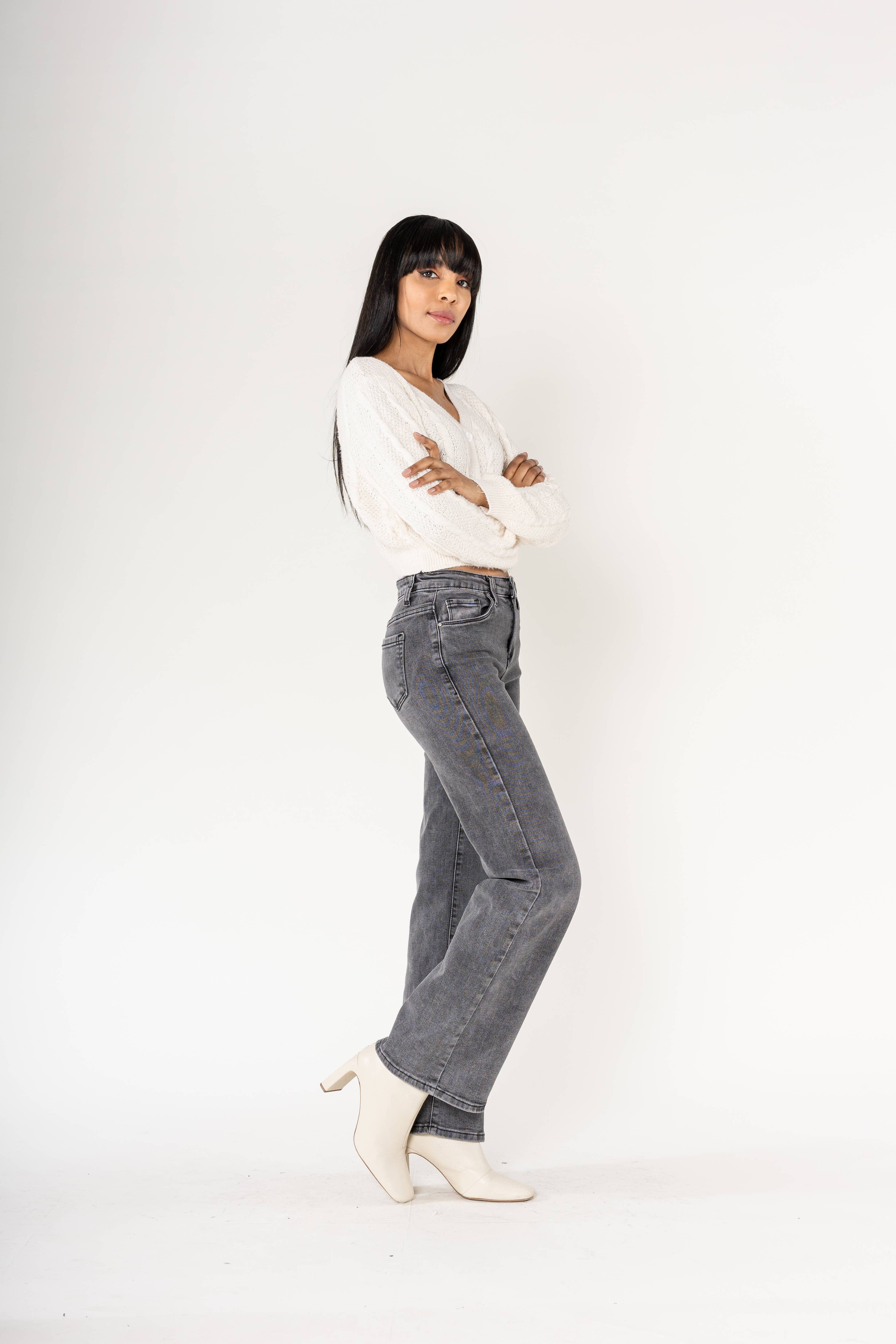 Nina Carter - Vendita all'ingrosso Jeans - Donna - Jeans a vita alta a zampa con tessuto elasticizzato P08019