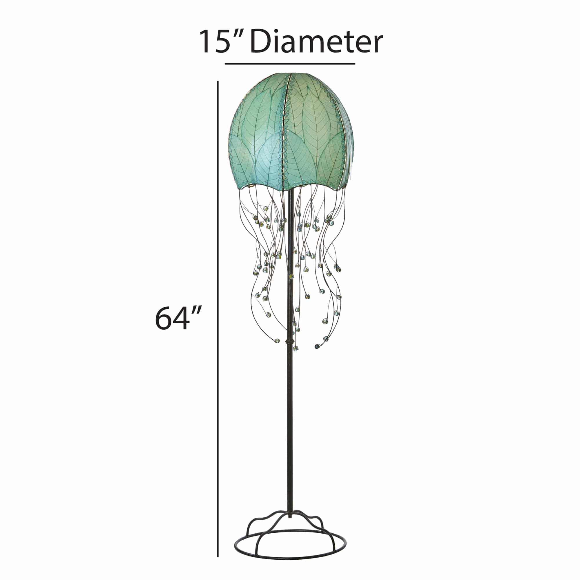 Eangee Home Design - Vente Lampes sur pied - Grande lampe Jellyfish bleu mer, abat-jour en feuilles de cacao4