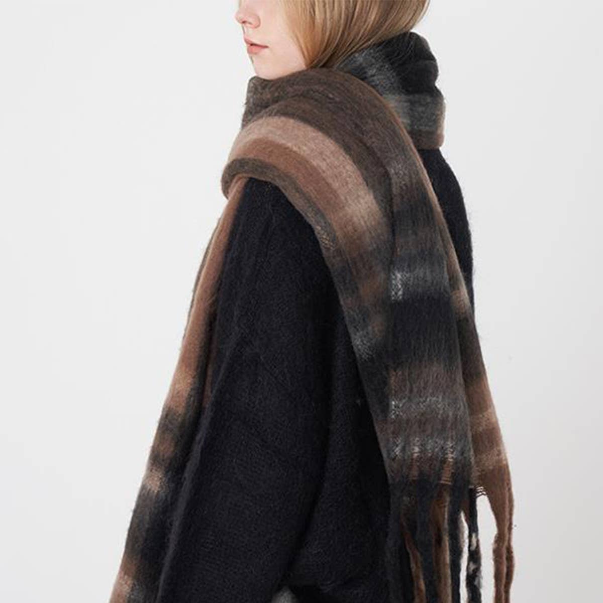 ACCITY - Wholesale Scarf - Women's - French Retro Plaid Scarf - Winter Tassel Wrap_CWASC03272