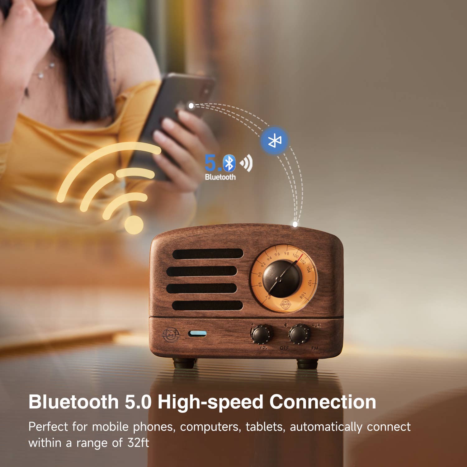 Walnutwood MUZEN OTR Wood and Utopia Retro Portable FM Radio Bluetooth for wholesale on Faire10