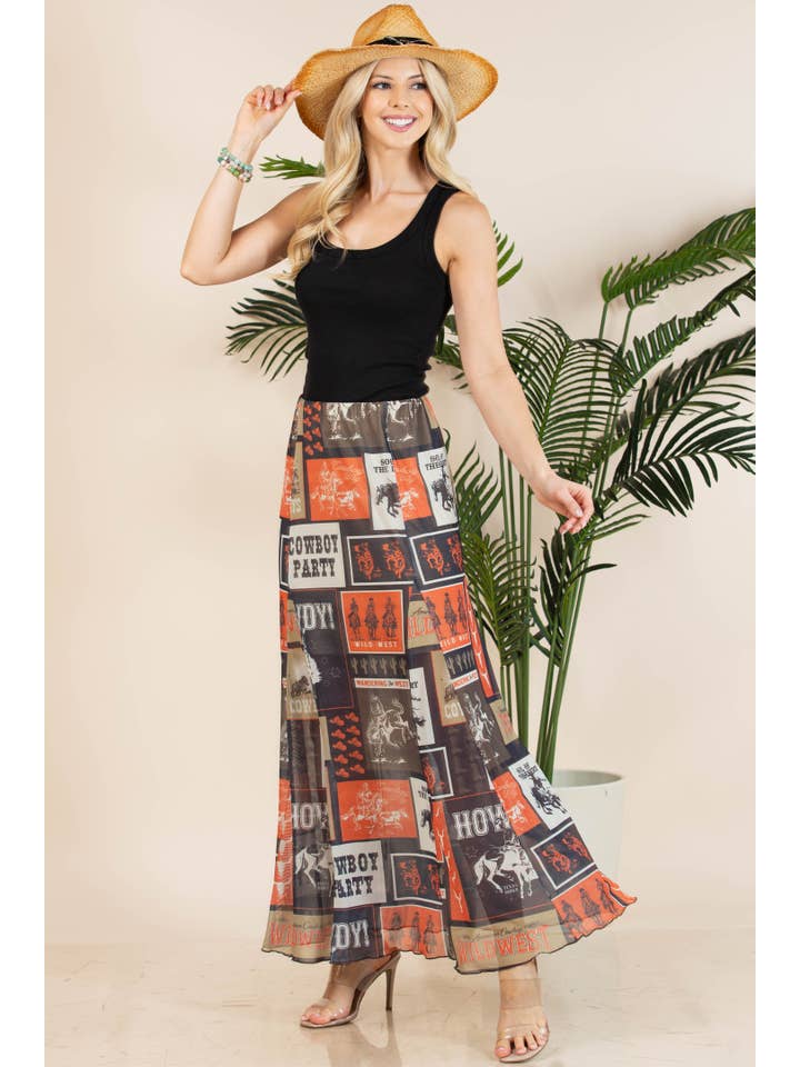 Rust Black AS1300-AGATHA WESTERN RODEO LINED FULL LENGHT MESH SKIRT for wholesale on Faire5