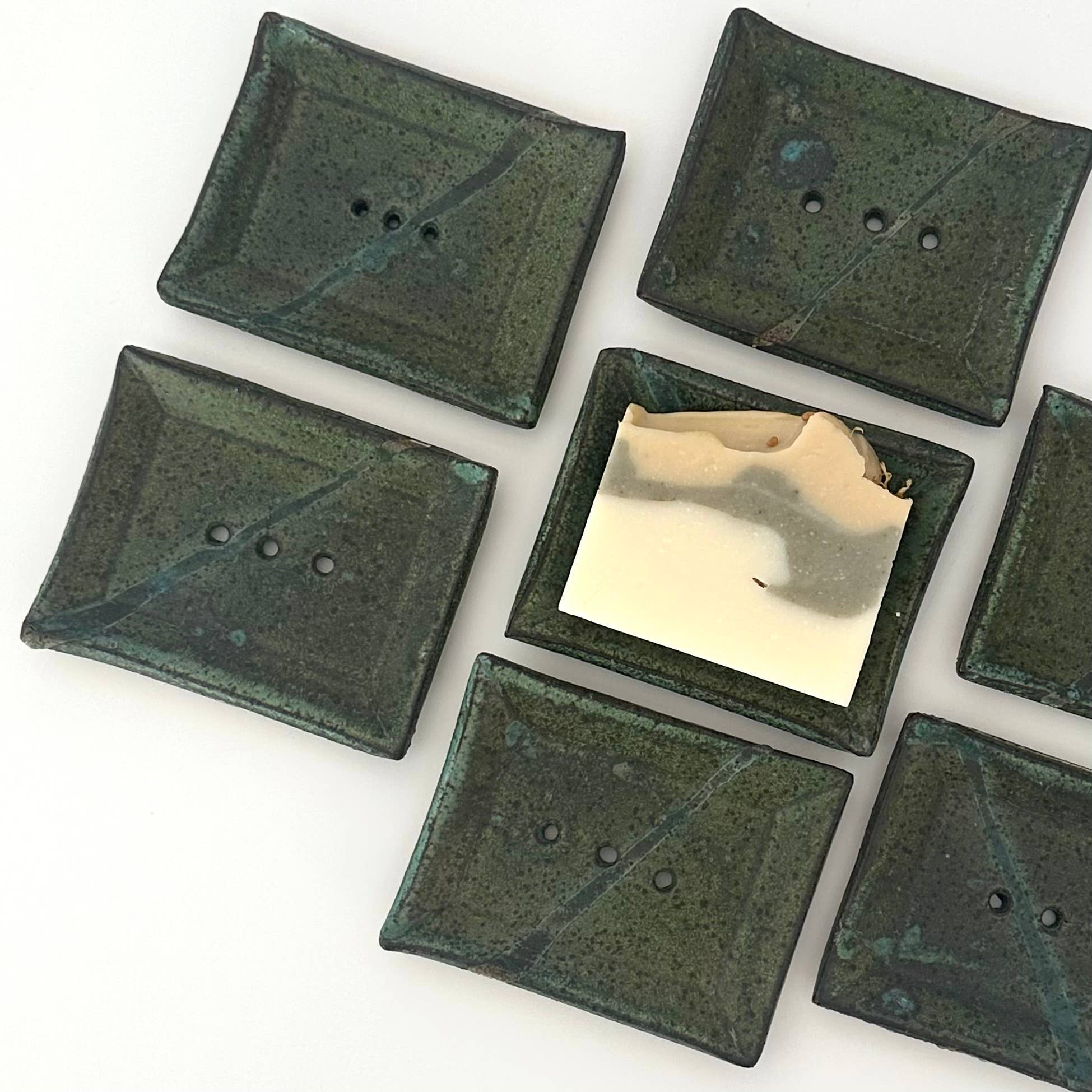 Agave Pantry LLC - Wholesale Bath Soap Dish - Soap dish - handmade pottery- dark green2