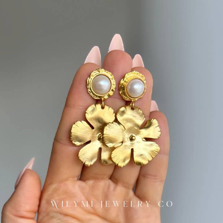 WILYMI Jewelry Co - Wholesale Dangle Earrings - Full Bloom Freshwater Pearl 8mm Earrings | 24k Gold Filled1