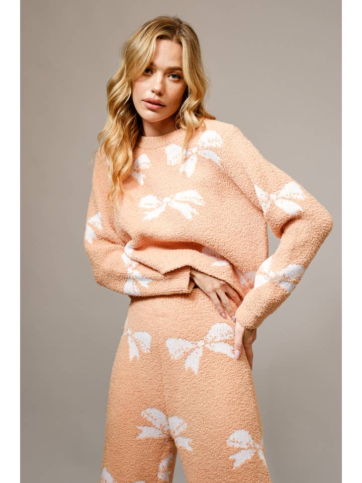 Blue B - Wholesale Activewear Set - Women's - 36350SET - Bow Print Cozy Sweater Set