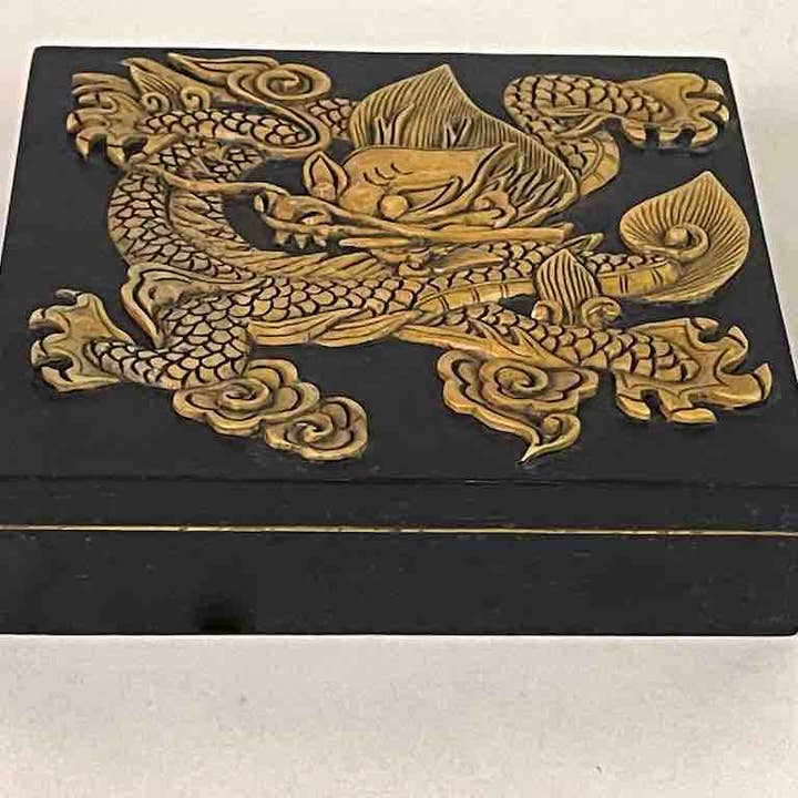 The Niger Bend - Venta al por mayor Cajas decorativas - Dragon Design - Caja decorativa cuadrada de esteatita negra