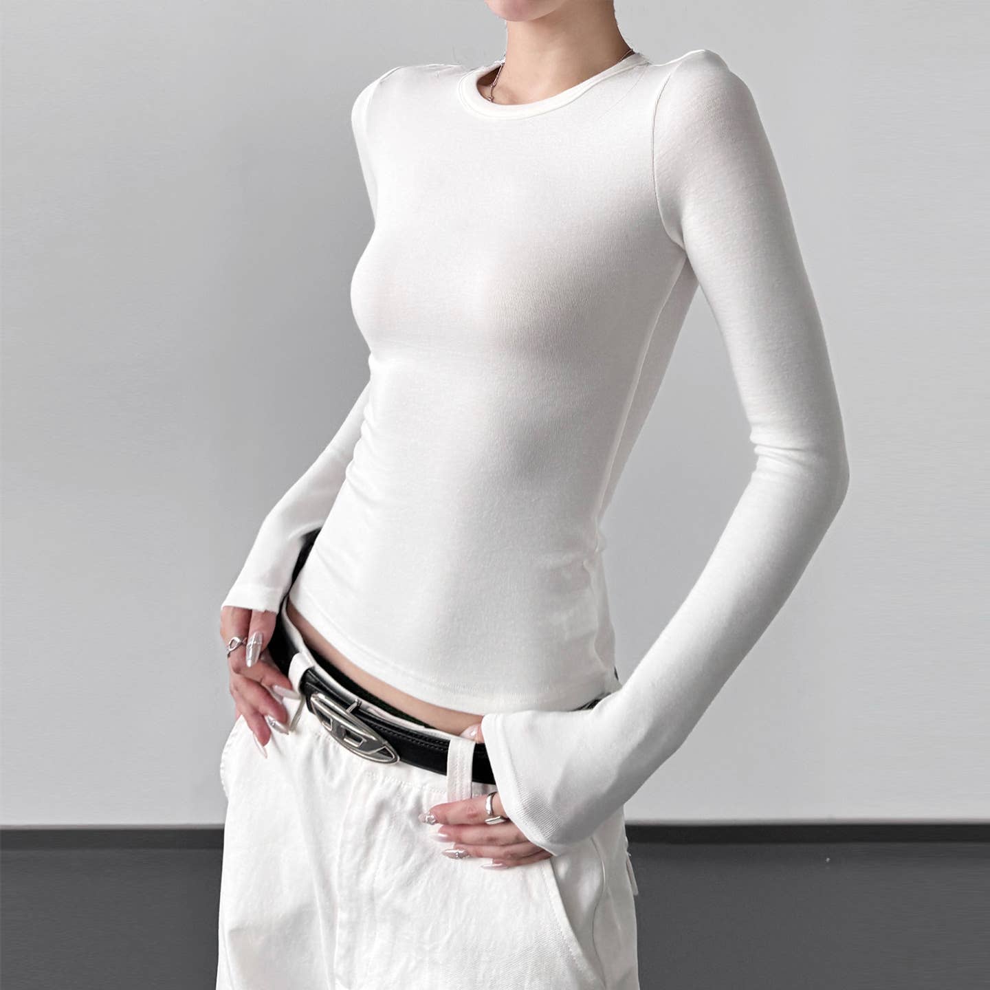 UZ Wholesale Store - Vendita all'ingrosso Top in maglia - Donna - Maglietta a maniche lunghe aderente a tinta unita8