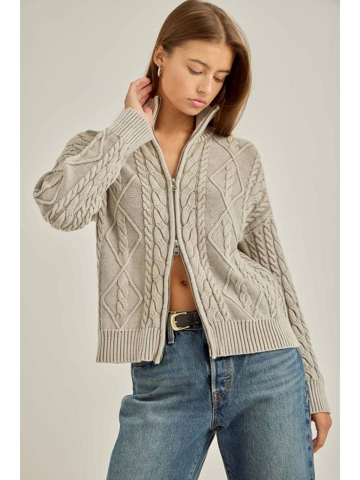 Promise LA - Wholesale Knit Sweater - Women's - Vintage vibe washed two way zip-up sweater