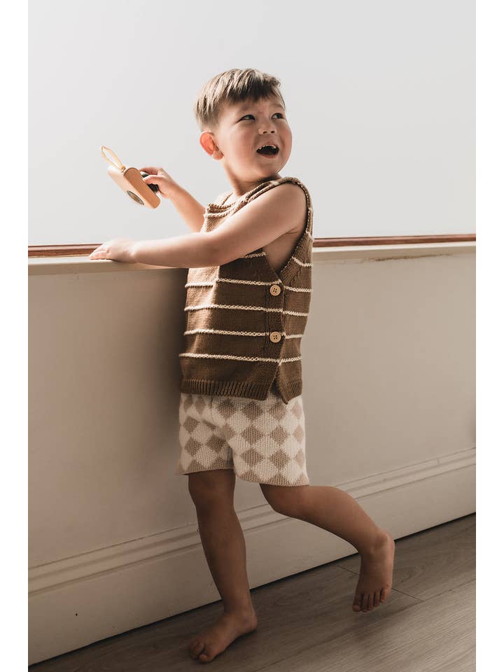 Poet & Deer - Venta al por mayor Pantalón corto -Niños - Pantalones cortos de ciclismo de punto a cuadros | 100% algodón | Unisex Oat/blanco