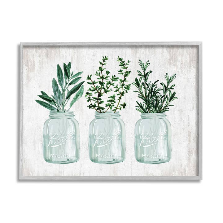 Stupell Industries – wholesale Art print – Kitchen Herb Trio Garden Spices Country Glass Jars Framed