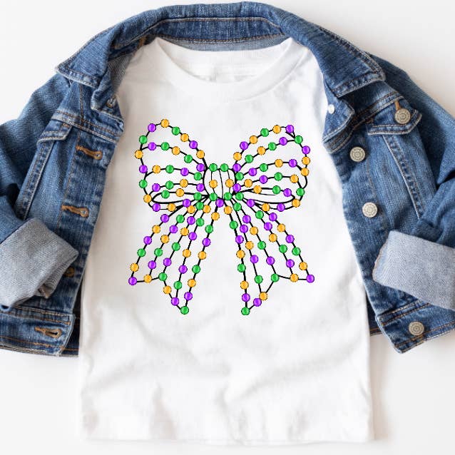 T-shirt Jeunesse Fille avec Nœud Coquette et Perles pour Mardi Gras pour la vente par AvaryMaeInspirations