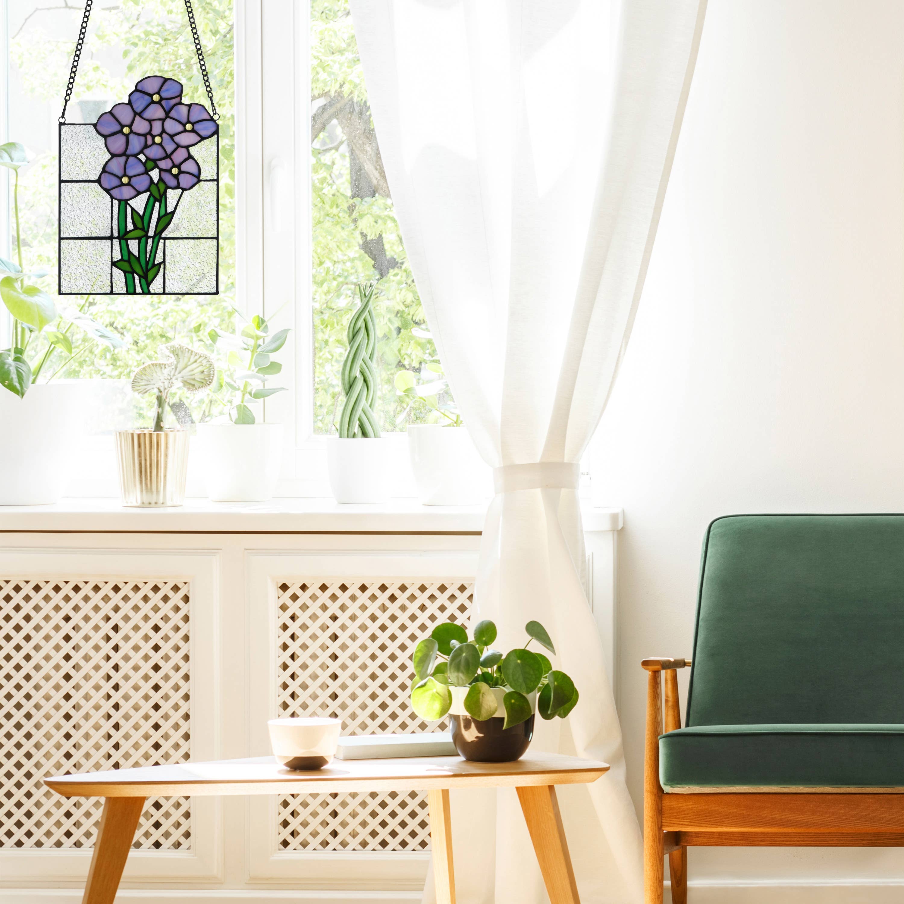 River of Goods - Wholesale Suncatcher - 10"H Forget Me Not Purple Flowers Stained Glass Window Panel3