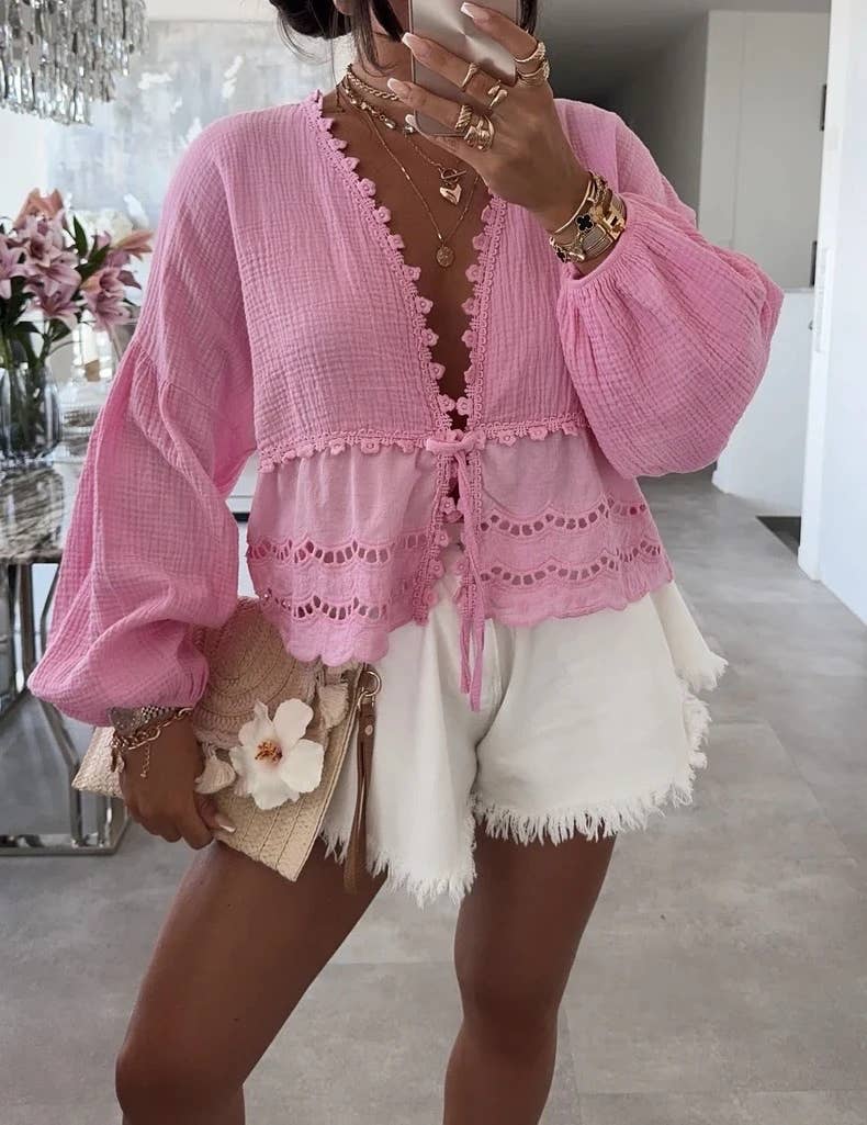 ESTEE BROWN - Wholesale Button Down Shirt - Women's - Cotton gauze top - 7642