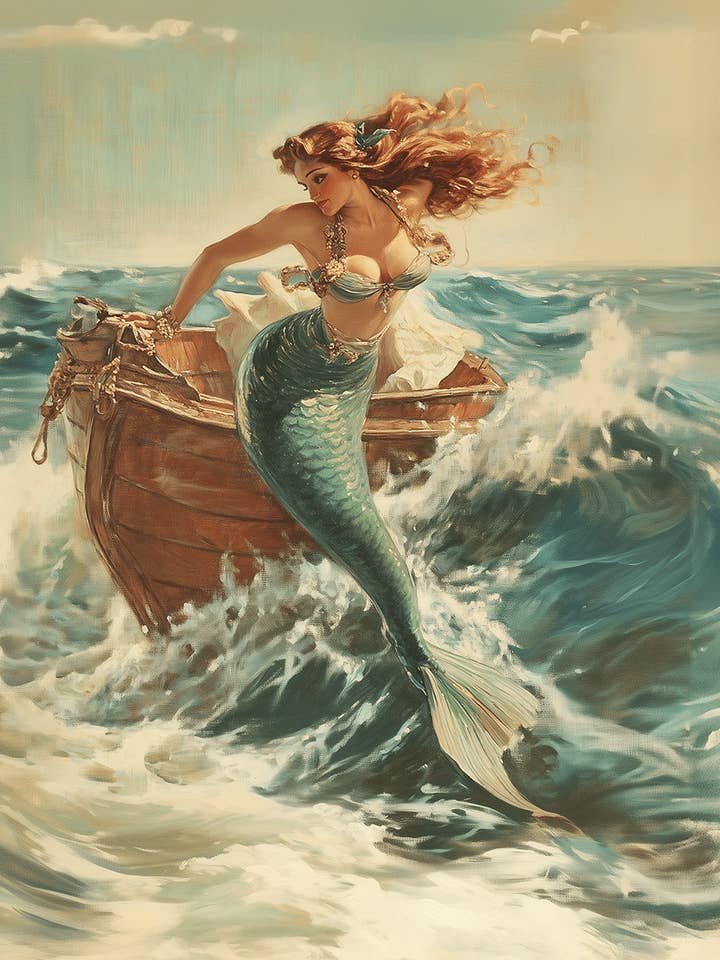 Vintage Mermaid and Wreckage Art Print - 8"x10" Artwork for wholesale by Mowbi