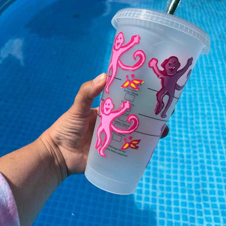 Ashleyvinylcreations – wholesale Drinking glass/cup – Preppy roller rabbit monkeys Starbucks cup