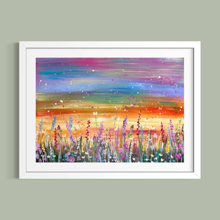 Wildflowers at Sunset Art Print - Floral Painting for wholesale by Emma LC Art