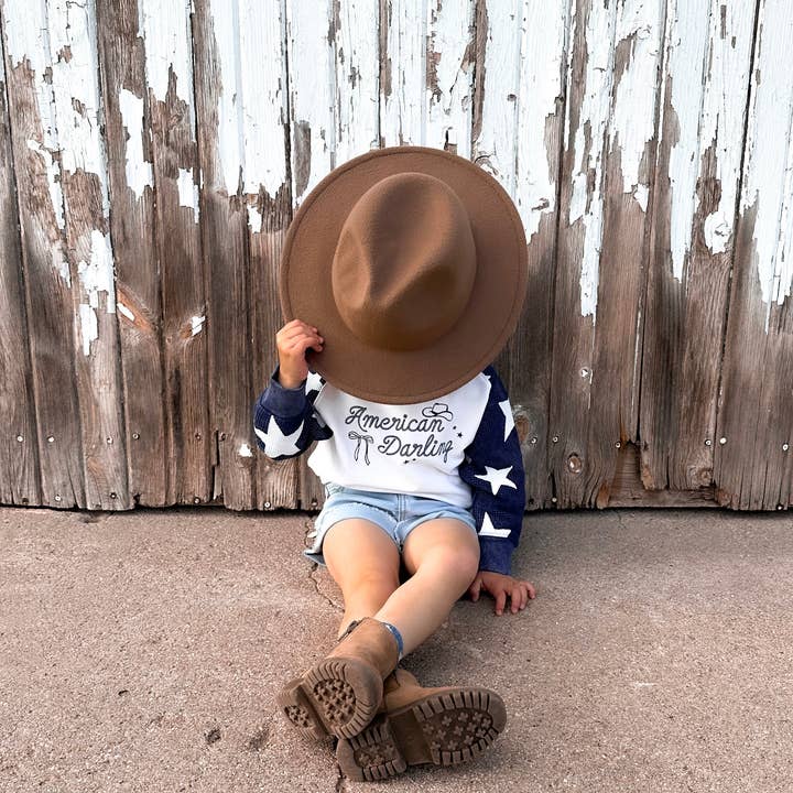 American Darling Western Child Waffle Sleeve Crewneck - Navy / White for wholesale on Faire5