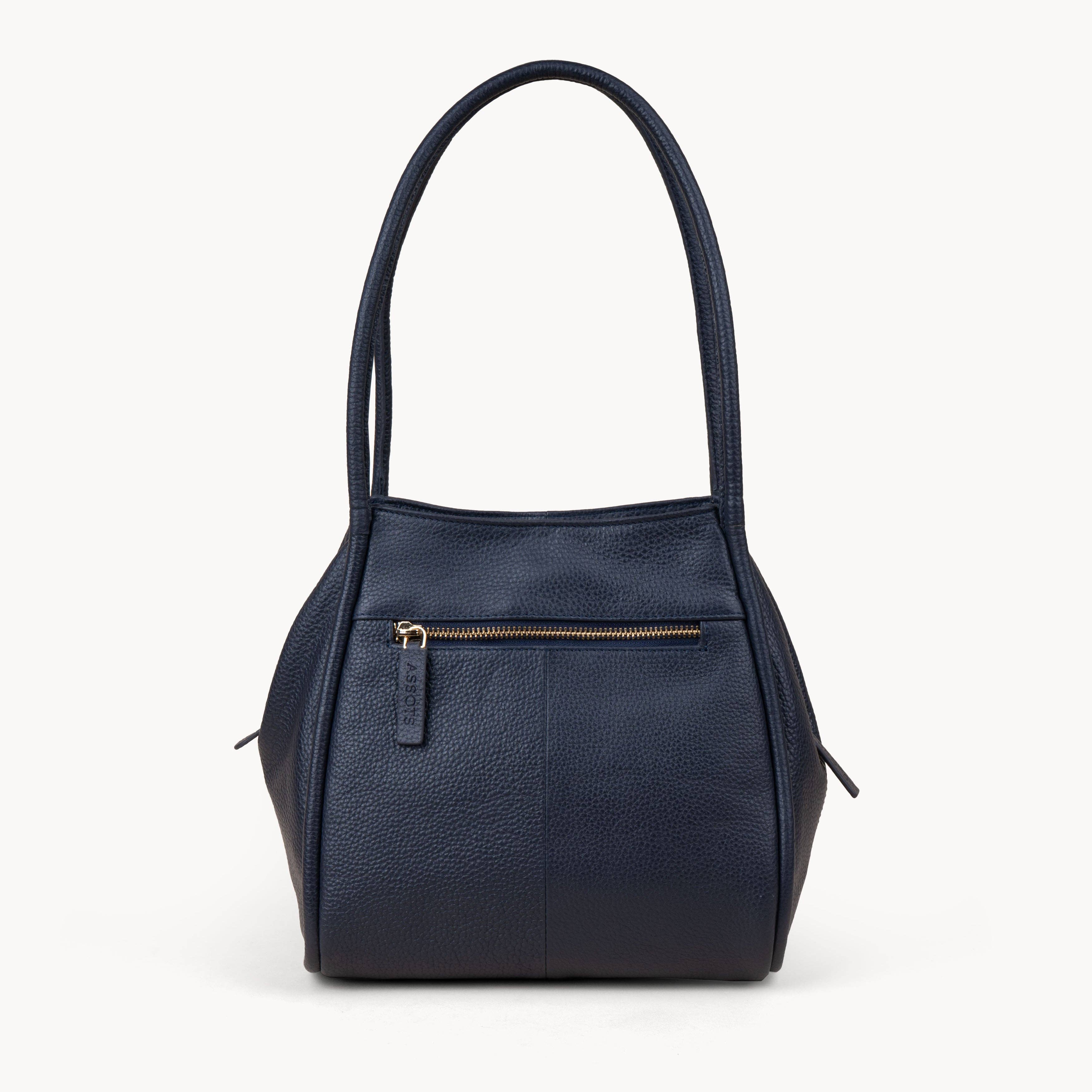 Assots London - Vente Sac porté épaule – femme - Sac bandoulière organisateur en cuir véritable grainé bleu marine 'DEBBIE'6