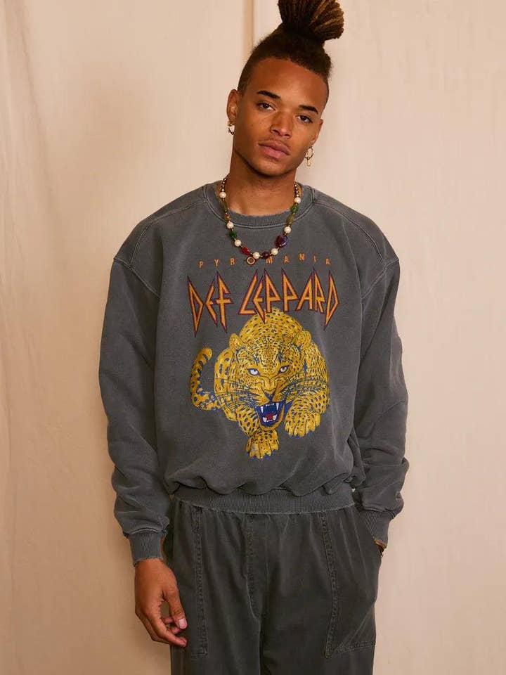 Def Leppard Upcycled Golden Men's Sweatshirt for wholesale by Life Clothing Co