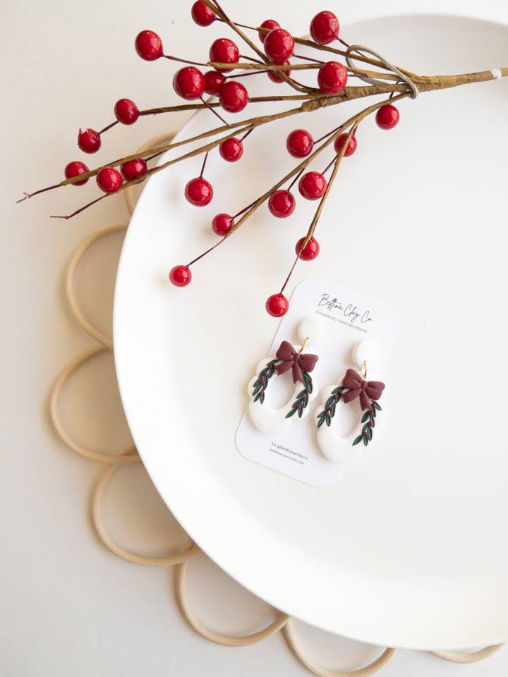 Christmas Vintage Earrings- Bow vine for wholesale by Belltina Clay Co.