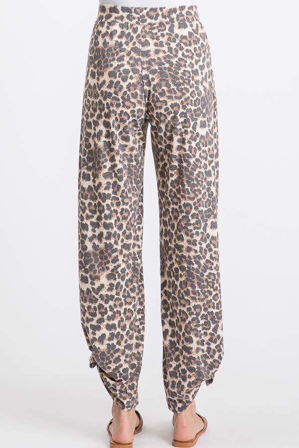 Mocha Leopard Print Lightweight Split Side Ankle Tie Pants P3377 for wholesale on Faire1