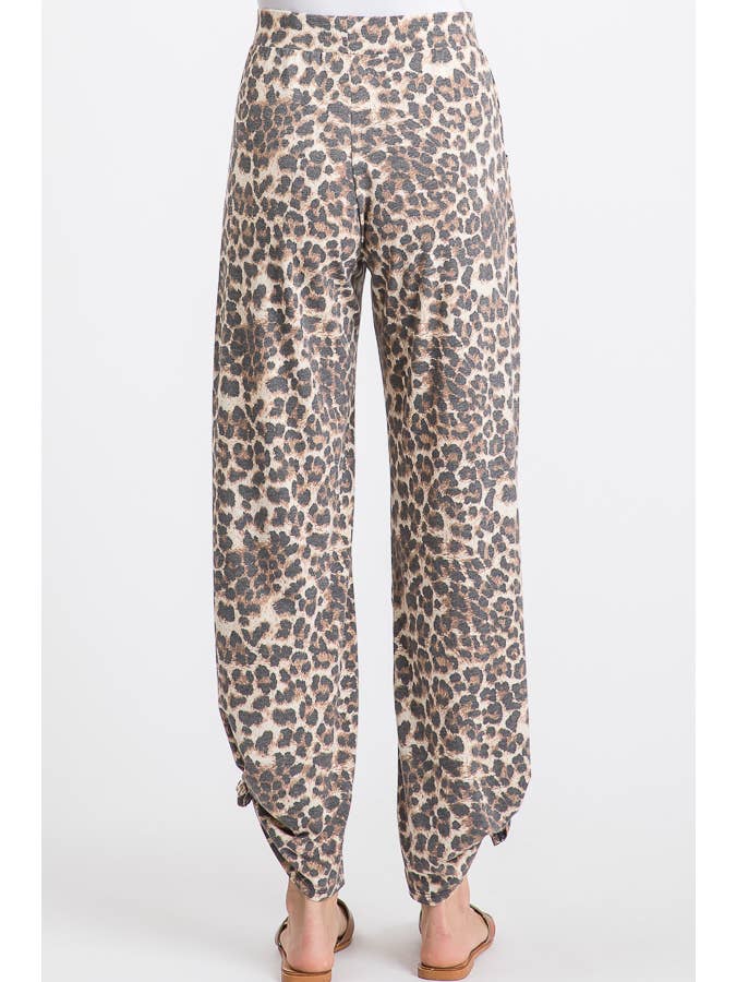 Mocha Leopard Print Lightweight Split Side Ankle Tie Pants P3377 for wholesale on Faire1
