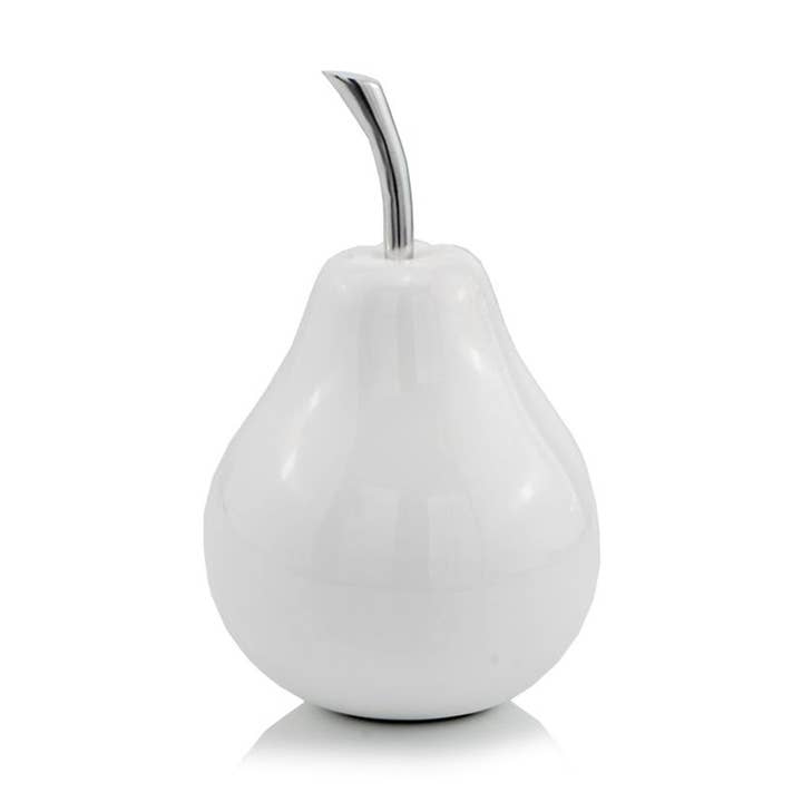 HomeRoots – Engroshandel Bordpynt – Hvid belagt Mini pæreformet aluminium Accent Home Decor0