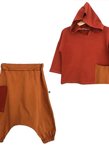 Brick Brown - Kanel CapTee Harem Pant Set for engroshandel hos DOROANDME