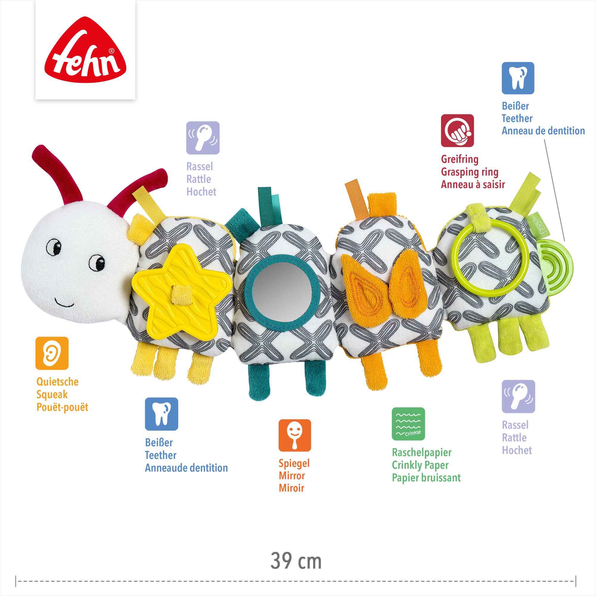 Fehn - Wholesale Stuffed/Plush Toy - Kids & Baby - Activity Caterpillar - Motor Skills Toy4