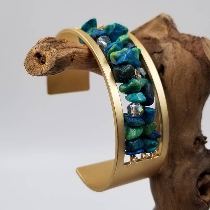 CHAKRA JEWELRY – Engroshandel Manchetarmbånd – Natursten åbent bredt kobberarmbånd0