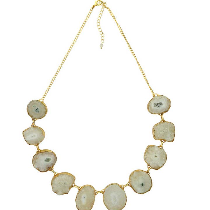 Culture Spot - Wholesale Bib necklace - Natural White Agate Statement Necklace with Gold-Plated Brass1