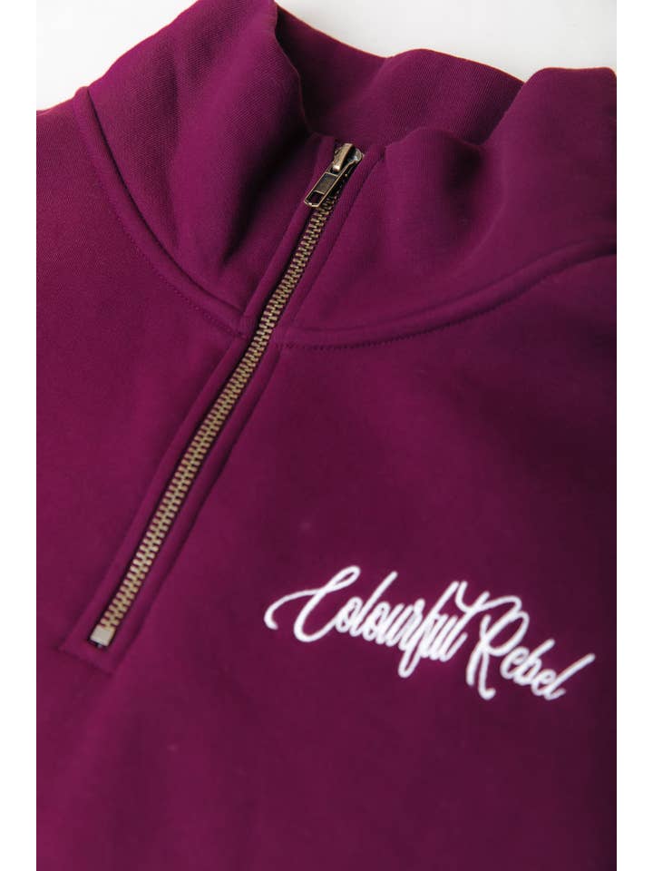 Merlot Rojo Sudadera con Cremallera y Puños a Rayas Uni | Rojo Merlot de venta al por mayor en Faire5